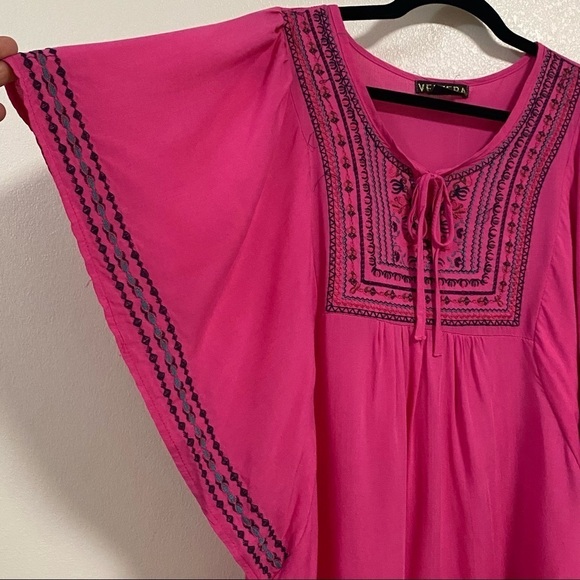 Velzera Top Women’s Size L/XL Pink Embroidered Bohemian Tunic Top - Picture 10 of 13